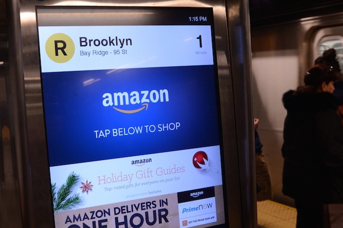 On The Go (OTG) kiosks featuring the Amazon Holiday Gift Guides, at the 14 St-Union Sq station on Mon., November 30, 2015. Photo: Marc A. Hermann / MTA New York City Transit