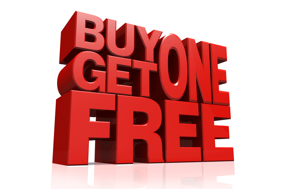 3D red text buy 1 get 1 free