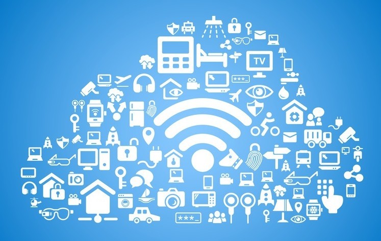 Internet of things and cloud computing concept - cloud outline by cloud computing and Internet of things concept icons