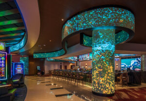 Double-sided 1.6mm curved LED ribbons highlight the bar area